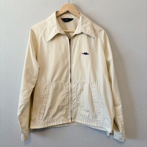 Vintage Sears Men's Cream Jacket with Dragon Patch